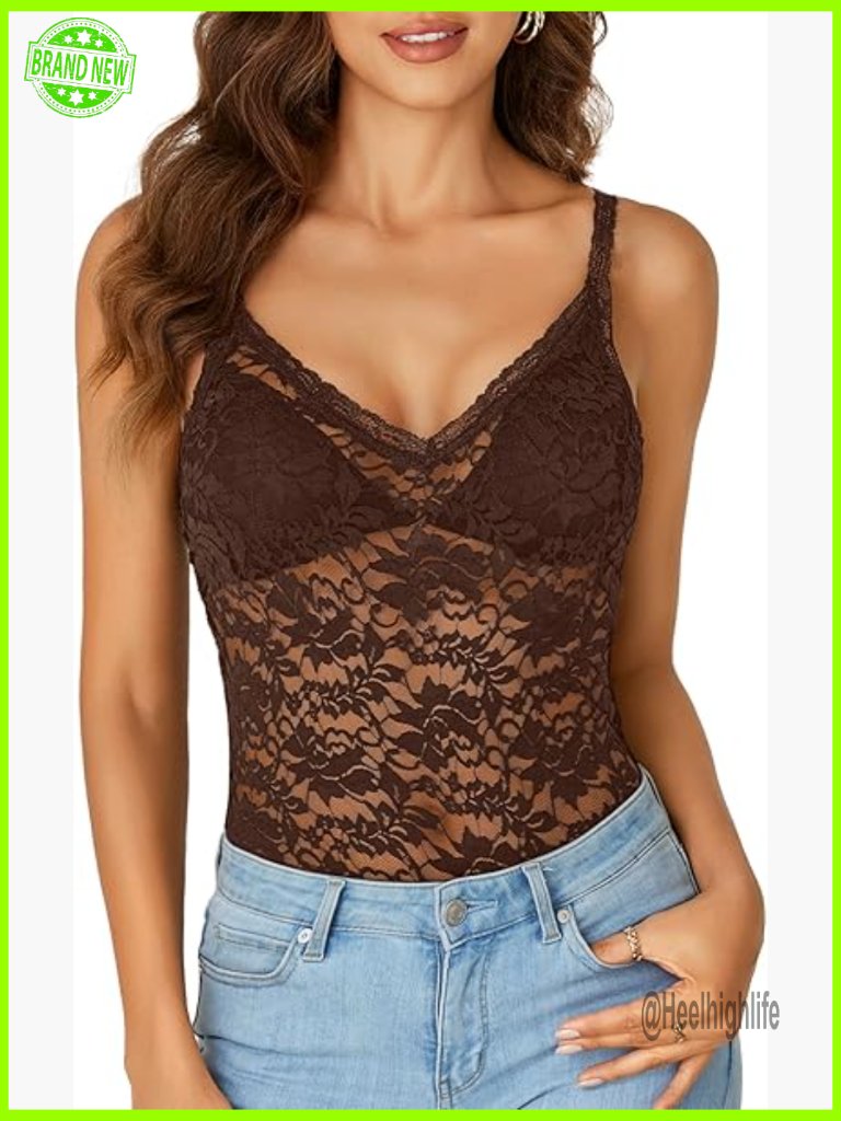Lace Camisole Deep V Neck Sheer Cami Tank Top Sleeveless